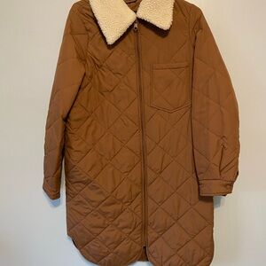 Vero Moda Tan Quilted Puffer Coat with Shearling Collar